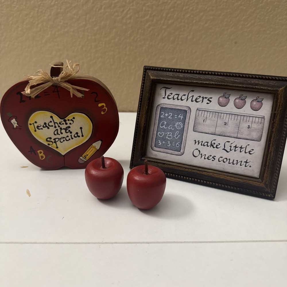 5 Vintage Folk  Art For Teachers Wood  Rustic Country Apple Decor/Frame